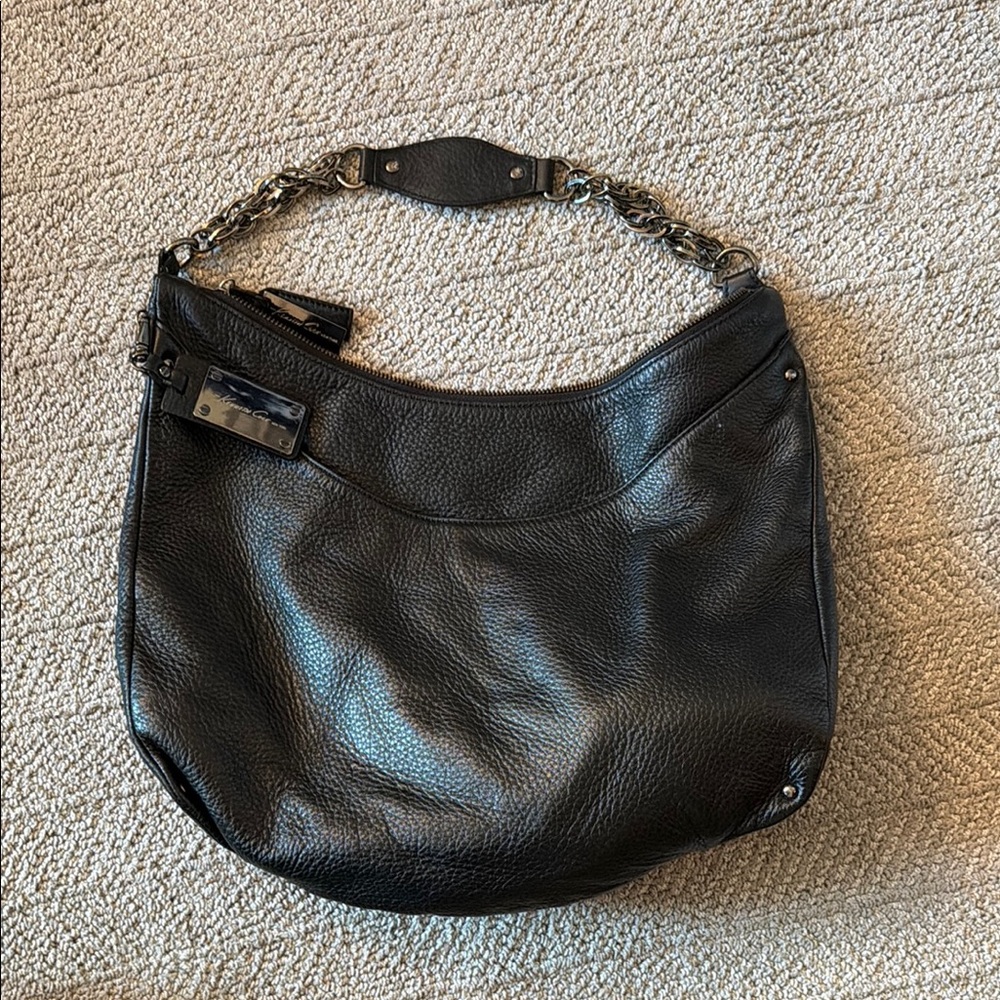 Kenneth Cole Classic Black Leather Hobo Shoulder Bag